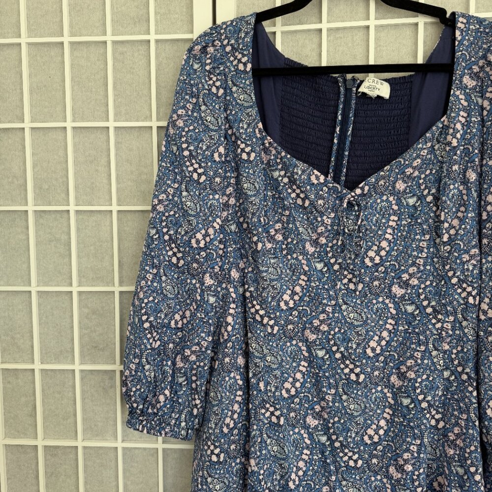 J. Crew Navy Blue Paisley Mini Dress with Pink Detail - Picture 10 of 12